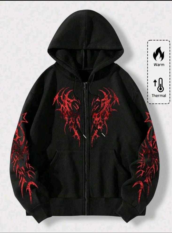 Gothic Graphic Zip-Up Hoodie